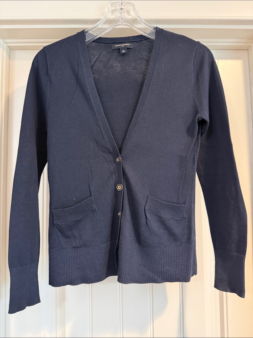 Banana Republic Dark Navy V-Neck Button Cardigan